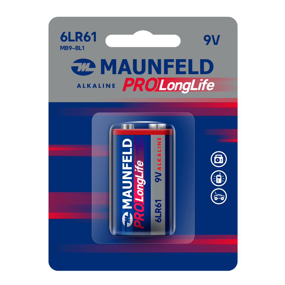 Батарейки MAUNFELD PRO Long Life Alkaline 9V(6LR61) MB9-BL1, блистер 1 шт.