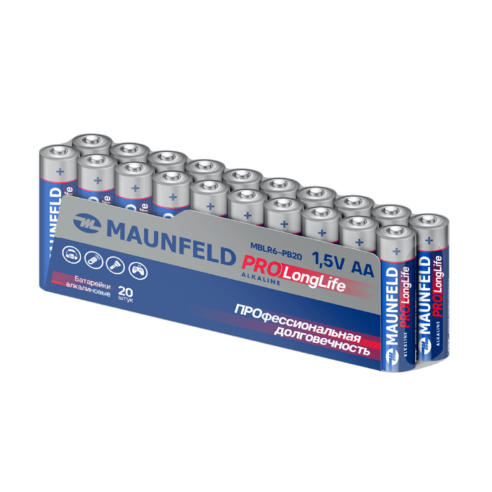 Батарейки MAUNFELD PRO Long Life Alkaline AA (LR6) MBLR6-PB20, спайка 20&nbsp;шт.