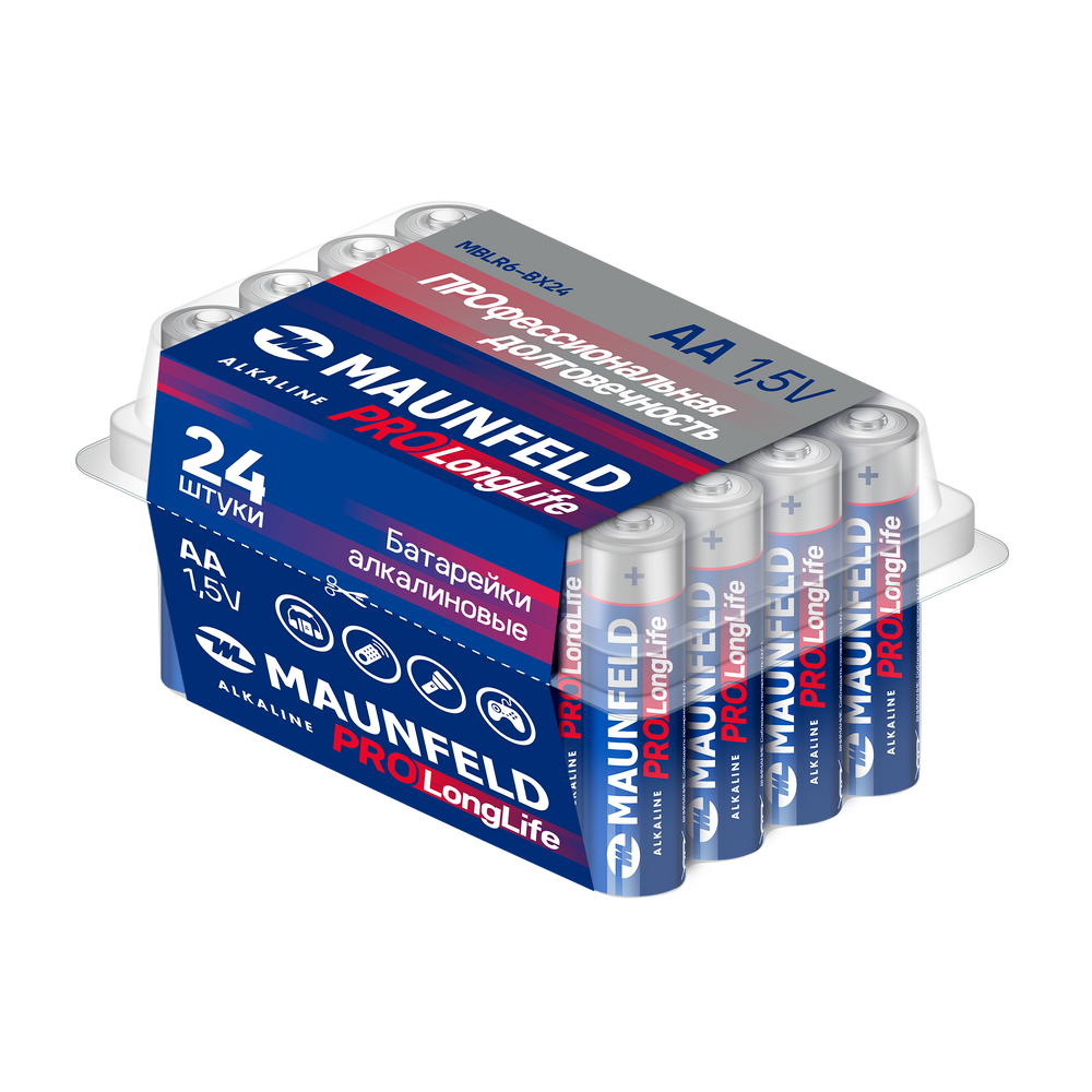 Батарейки MAUNFELD PRO Long Life Alkaline AA (LR6) MBLR6-BX24, бокс 24 шт.