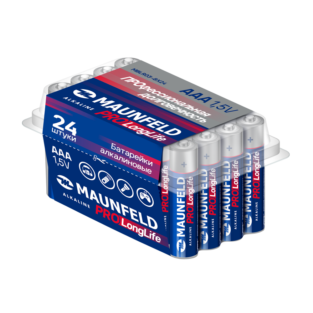 Батарейки MAUNFELD PRO Long Life Alkaline ААА(LR03) MBLR03-BX24, бокс 24 шт.