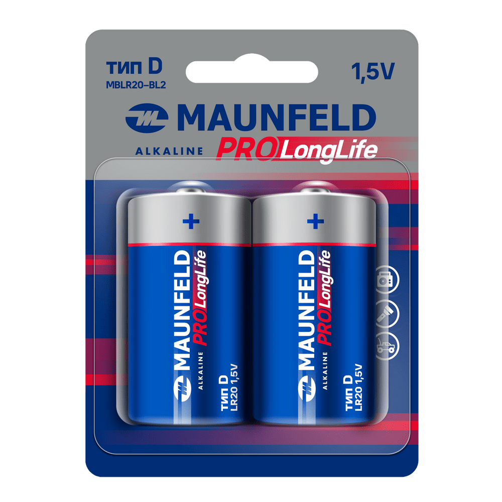 Батарейки MAUNFELD PRO Long Life Alkaline D(LR20) MBLR20-BL2, блистер 2 шт.